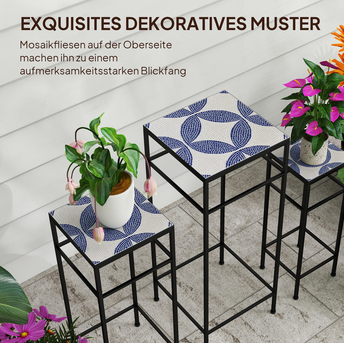 BLUMENTREPPE aus Metall in Blau mit Mosaikdesign - Blau, Metall (28/71/28cm) - Modfu
