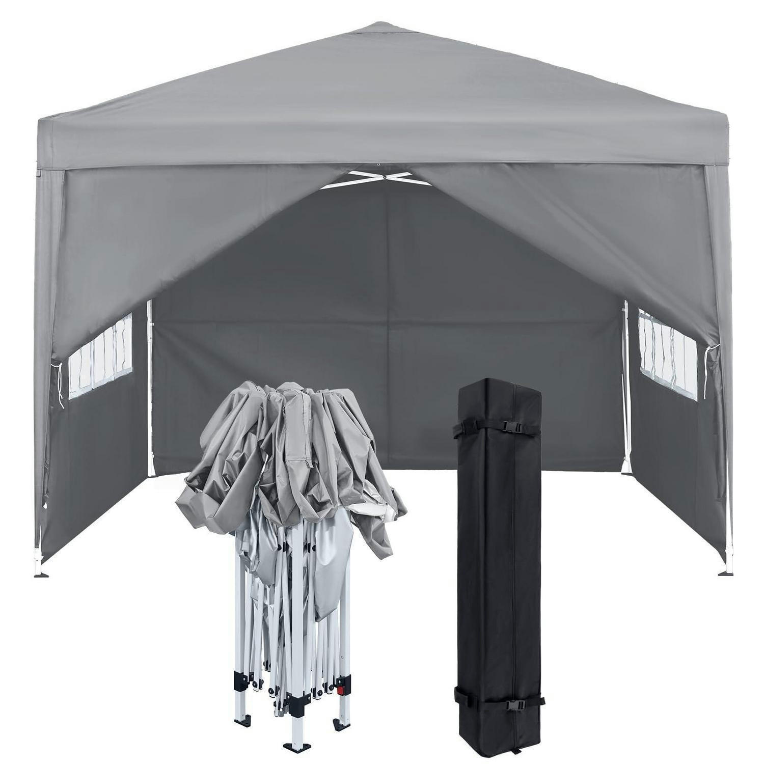 FALTPAVILLON 3x3m mit Seitenteilen und Fenstern Grau - Grau, Textil (300/260/300cm)