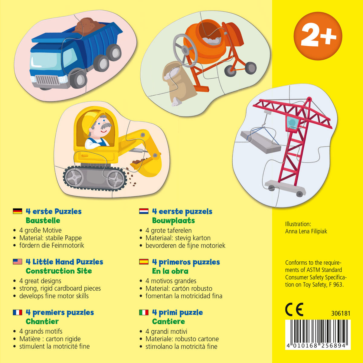 4 ERSTE PUZZLES - Baustelle, ab 2 Jahren - Multicolor, Naturmaterialien (18.1/3.8/18.2cm) - Haba