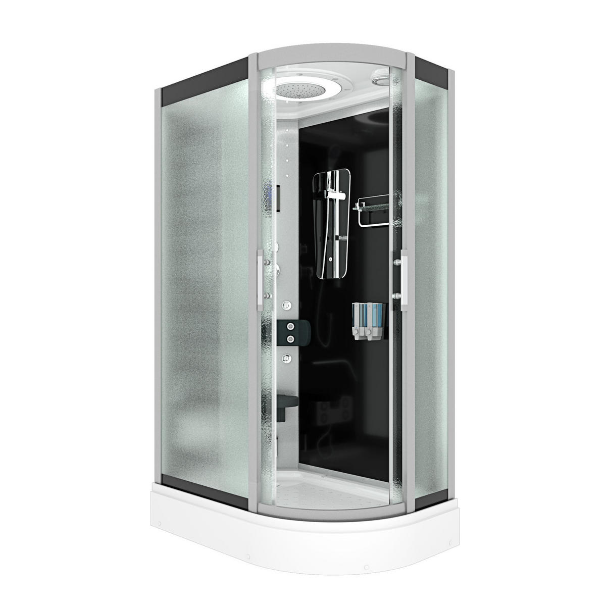 DUSCHE DampfduscheD60-73M2R sw 80x120 - Schwarz, Glas/Kunststoff (80/120/215cm) - AcquaVapore by Sandra Jentho