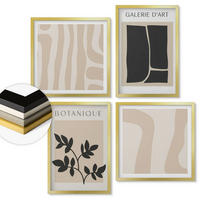 WANDBILDER 4er Set - 50x50 cm & 40x60 cm Goldrahmen - Abstrakte Pflanzenmotive - Goldfarben, Kunststoff (50/50cm) - ArtPrintCave