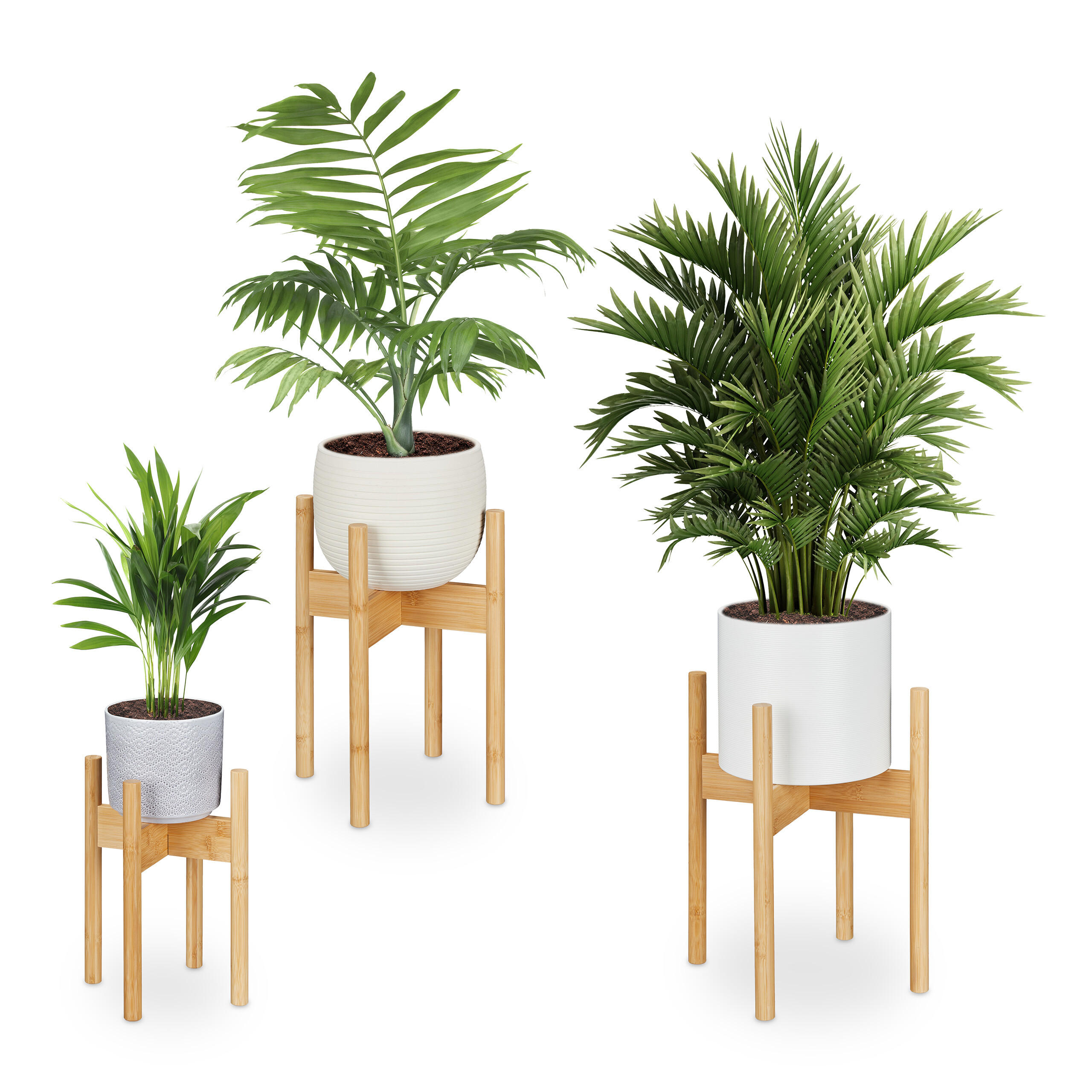 3XPFLANZENSTÄNDER - Hellbraun, Holz (34/40/34cm) - Relaxdays
