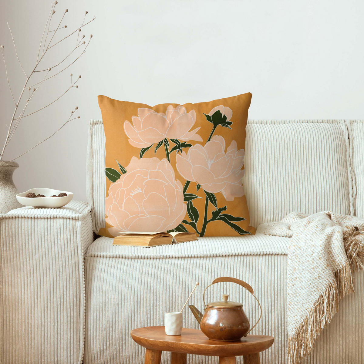 KISSENBEZUG Moderne Pfingstrosen II 50/50 cm - Orange, Textil (50/50cm) - Bilderwelten