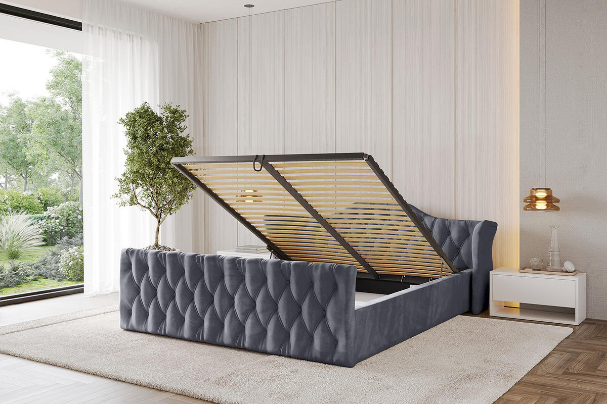 POLSTERBETT mit Bettkasten, Fußteil und Lattenrost, Boxbett ohne Matratze - ZORAN-Z-V1 180x200 Dunkelgrau - Dunkelgrau, Holzwerkstoff/Textil (180/200cm) - ALTDECOR