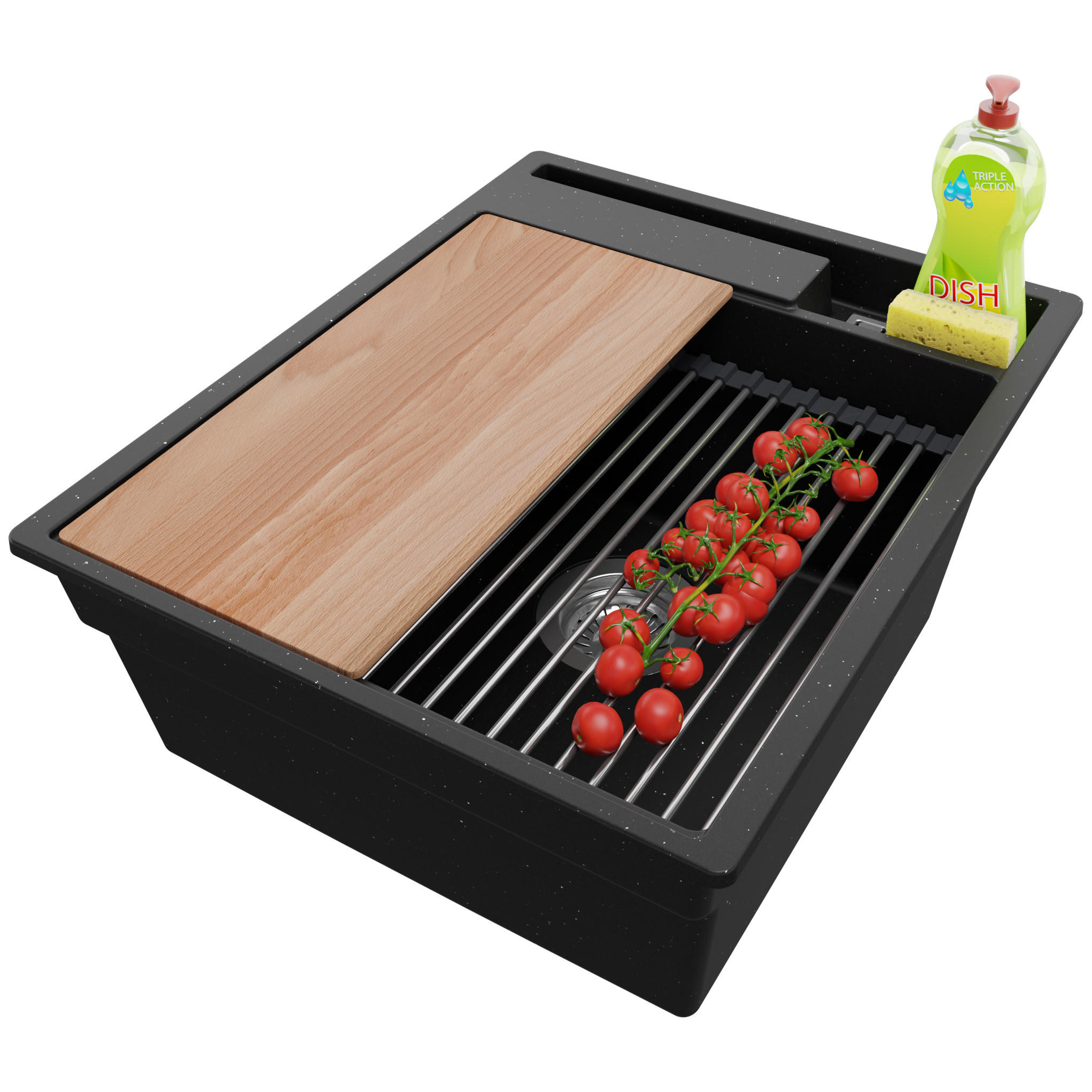 SPÜLBECKEN Oslo, 2-er set Schwarz Metallic 43/53 cm, 1 Becken + Ablauf-Set ab 45er Unterschrank - Chromfarben/Schwarz Hochglanz, Kunststoff (43/20/53cm) - Primagran