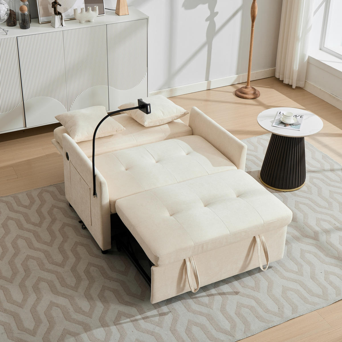 SCHLAFSESSEL DE-35222 mit USB und Tablethalter Beige - Beige, Metall (72/83.5/109cm) - ComfortXL