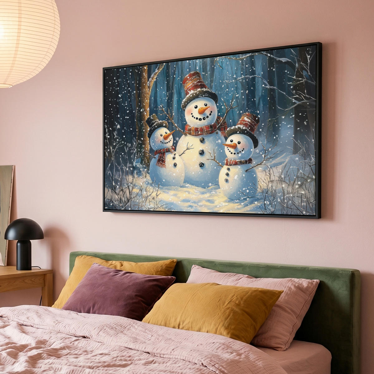LEINWAND Bilder mit Rahmen - Schneemann - Schnee - Winter - Wald - 120x80 - Hellblau, Textil (120/80cm) - MuchoWow