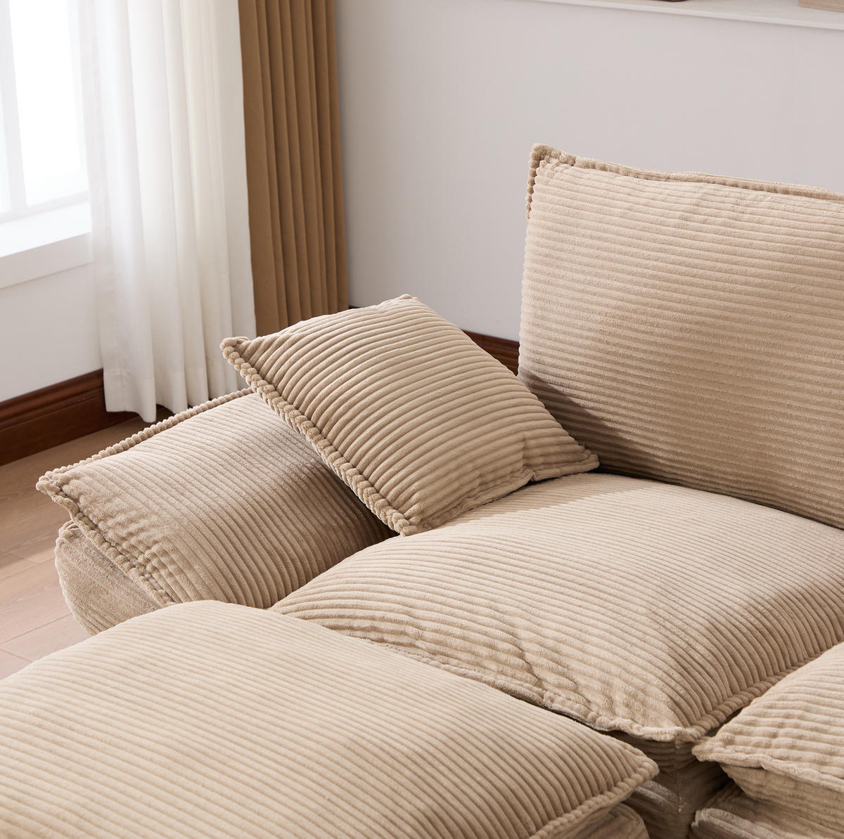 WOHNLANDSCHAFT aus Corduroy 260x132x84 cm in Beige mit 2 Hockern & USB-C - Beige, Textil (132/84/260cm) - Modfu