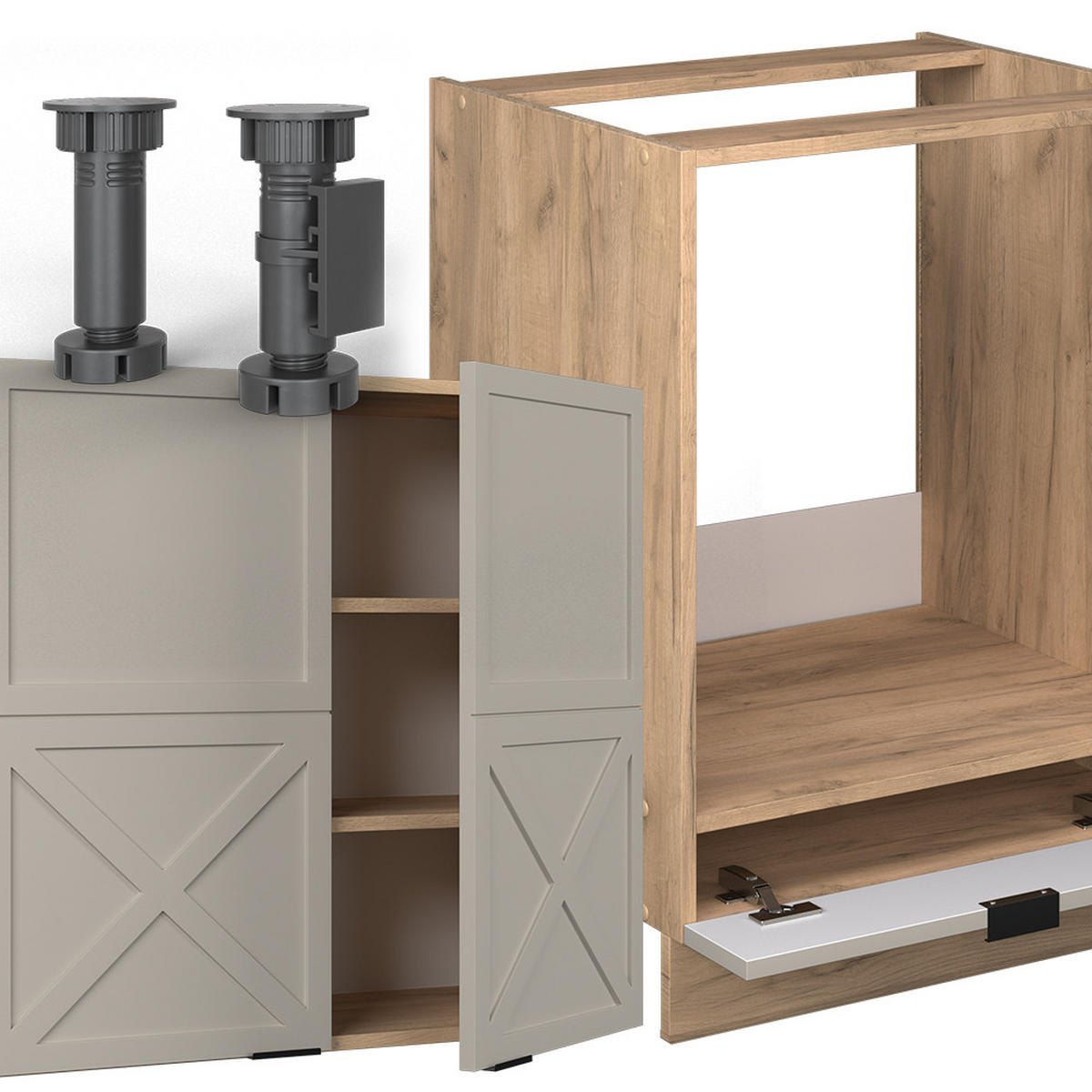 ECKKÜCHE Fame-Line GrauBeige/Goldkraft Eiche 227 x 60 cm ohne AP - Honigeiche/Grau, Holzwerkstoff (287/81.6/46cm) - Vicco