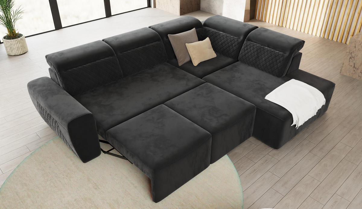 ECKSOFA Reid Schwarz Samt - Schwarz, Holz/Kunststoff (273/224cm) - S-Style Möbel