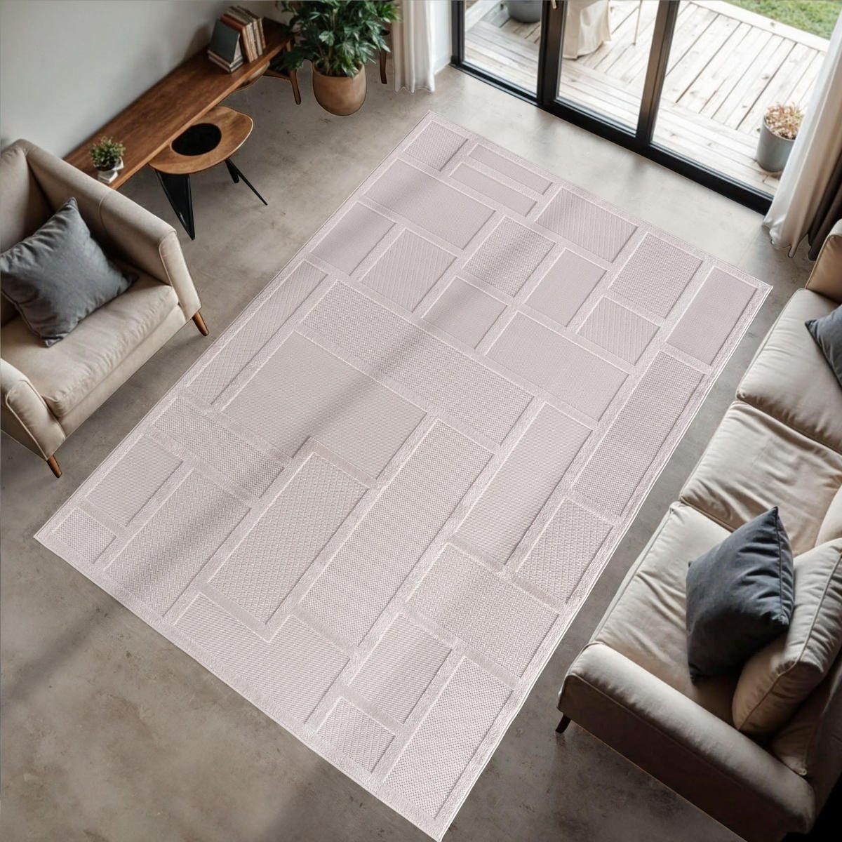TEPPICH In-/Outdoor Kurzflor 3D-Gittermuster Polypropylen Küche Creme Rechteckig 240x340 - Creme, Textil (240/340cm) - KADIMA DESIGN