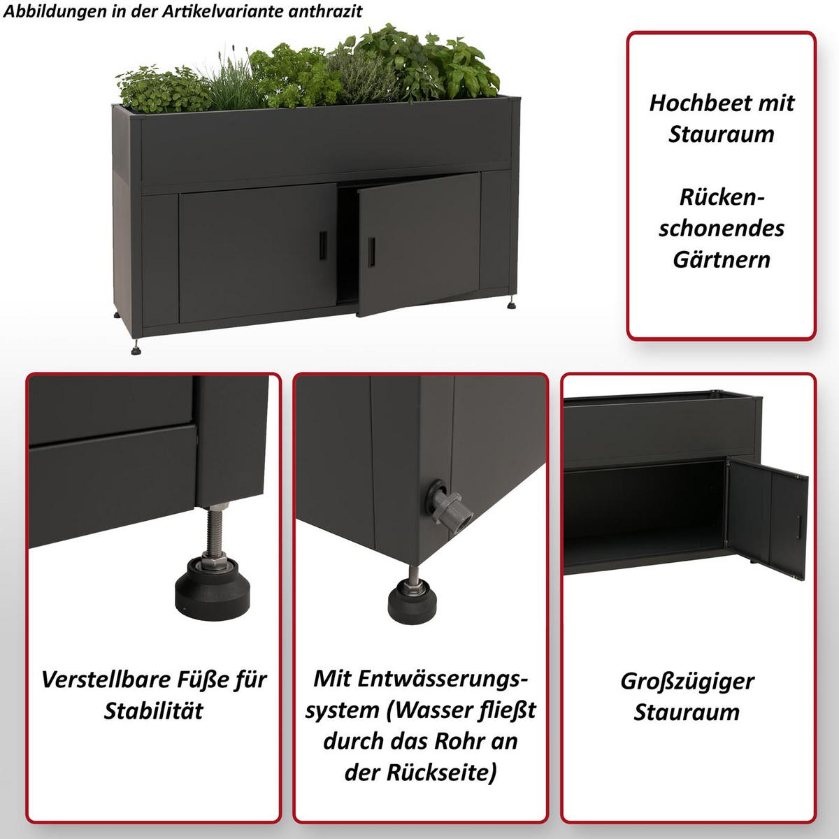 HOCHBEET Anthrazit - Anthrazit, Metall (161/91/51cm) - MCW