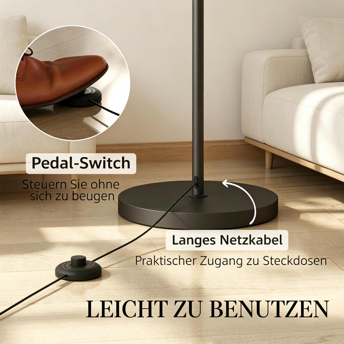 STEHLEUCHTE 104.2/32/180.6 cm Schwarz mit Fernbedienung (nur mit Bogen-Stehlampe,Nicht enthalten Batterie) - Schwarz, Metall (104.2/32/180.6cm) - Oxeza