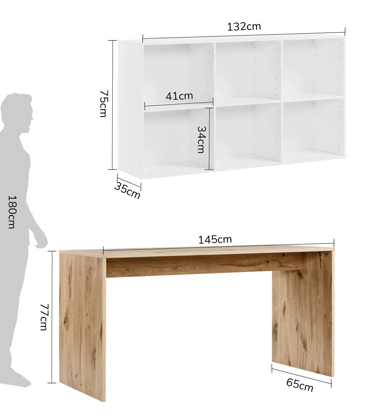 SCHREIBTISCH Der Produktive - Eichefarben/Weiß, Holzwerkstoff (65/145/77cm) - Mokebo