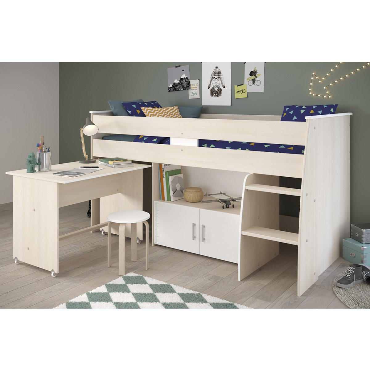 HOCHBETT mit Schreibtisch, Schlafplatz 90x200 cm - Charly - Apfelbaumfarben, Holzwerkstoff (90/200cm) - Calicosy