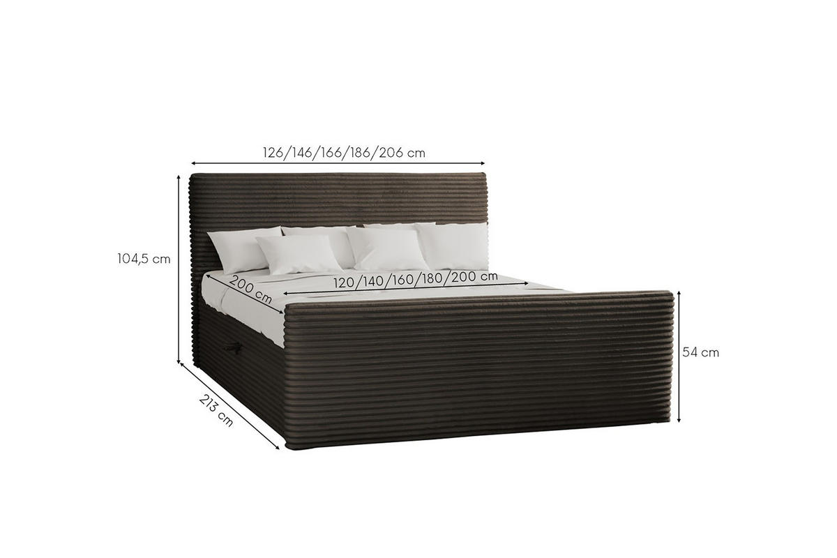 BOXBETT Mit Bettkasten Und Topper TRENTO Stoff Plüsch Cord 200x200 cm Braun H2-Pocket - Braun, Holz/Textil (200/200cm) - Kaiser Möbel