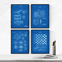 POSTER Set mit 4 Blau Brettspiele Patent A4 Rahmenlos - Klar, Papier (29.7/3cm) - Nacnic