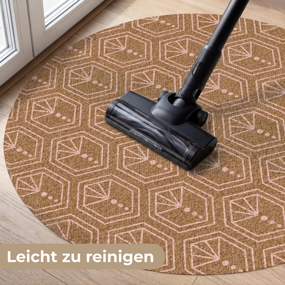 ROHOŽKA Hnědá - Růžová - Geometrická - Vzorovaná 90x90 cm - hnědá, textil/umělá hmota (90/0.4cm) - MuchoWow