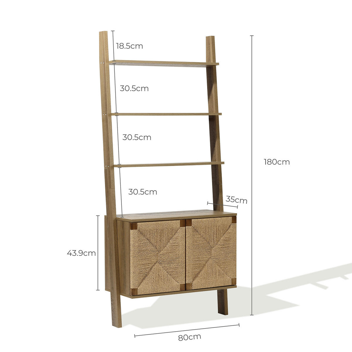LEITERREGAL mit 2 Türen, Holz | B80 x T43,9 x H180 cm - Braun, Holzwerkstoff (80/180/43.9cm) - Hometopia