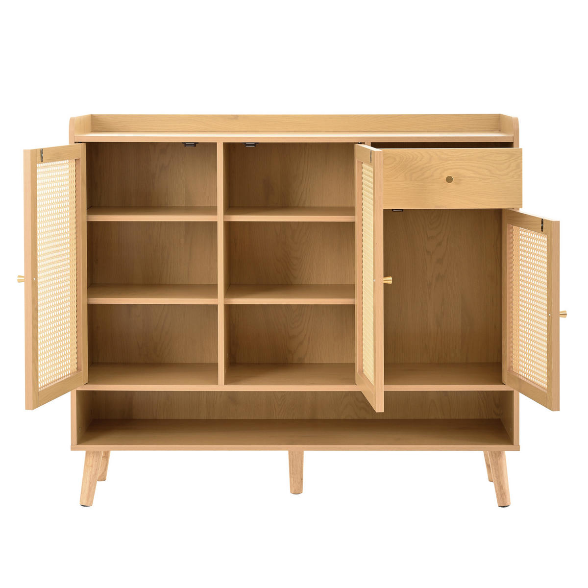 SCHUHSCHRANK natur rattan-optik mit 3 türen und schublade - Naturfarben, Holzwerkstoff (120/106/35cm) - Urban Meuble