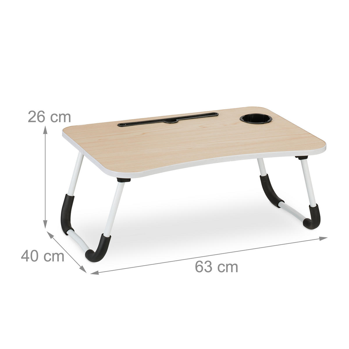 LAPTOPTISCH Natur Weiß Schwarz klappbar Getränkehalter - Multicolor, Holzwerkstoff/Kunststoff (40/63/26cm) - Relaxdays