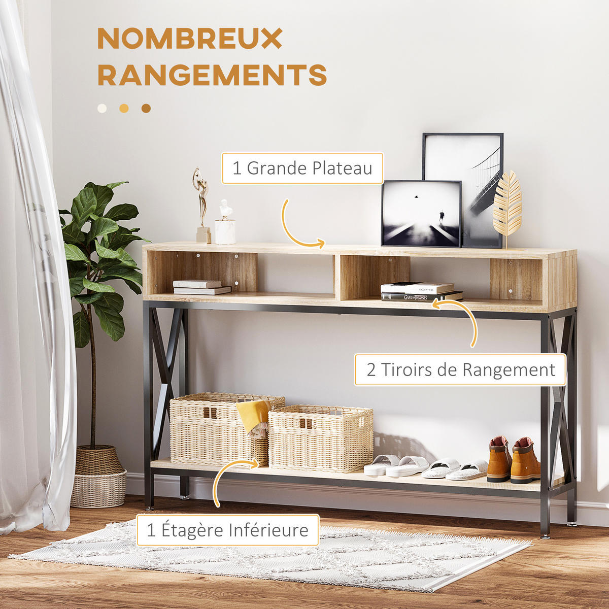 KONSOLENTISCH DE-16807 Holzoptik & Schwarz - Beige, Holzwerkstoff (120/23/75cm) - ComfortXL