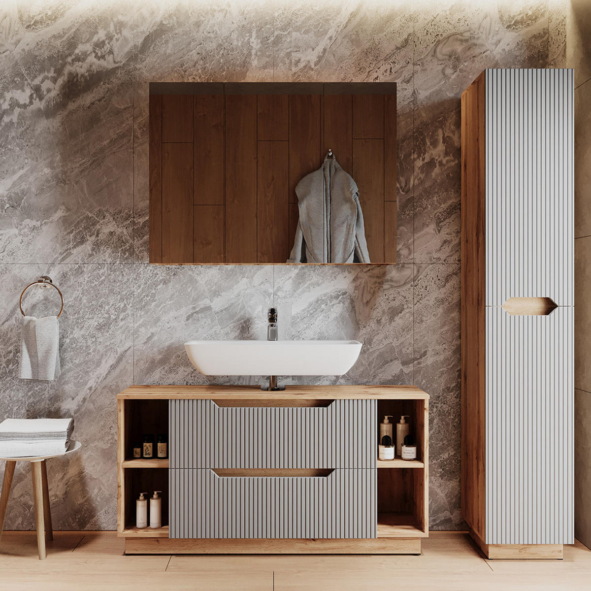 KOUPELNOVÝ NÁBYTEK Lotta Dubový/šedý pruhovaný - šedá, kompozitní dřevo (119.2/62.5/35cm) - Vicco