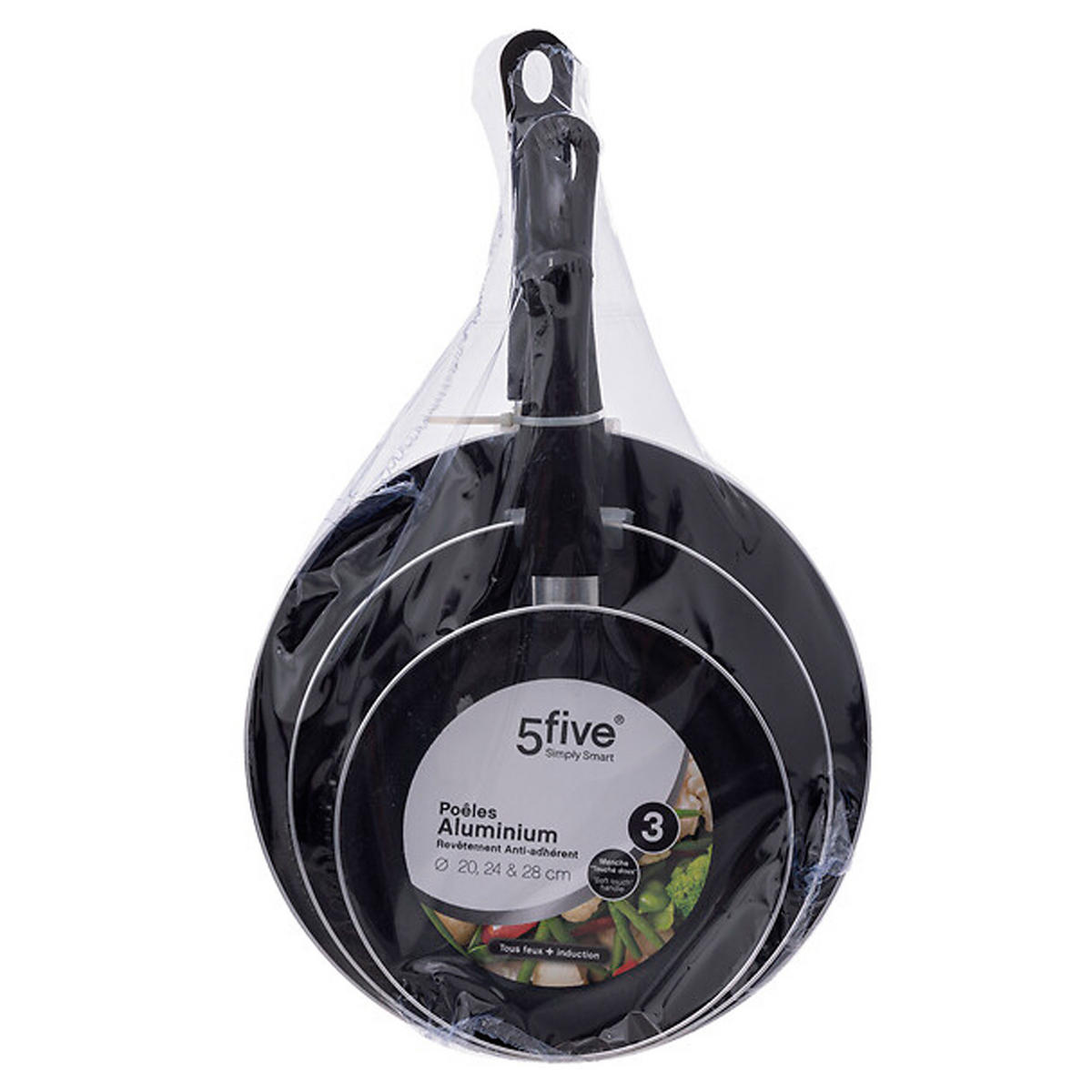 PFANNENSET 3-tlg., Induktion, Aluminium, Silikon, Schwarz, 20, 24, 28 cm - Schwarz, Metall - 5five Simply Smart
