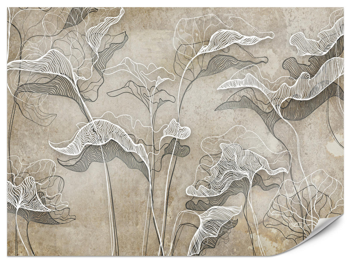 FOTOTAPETE Abstrakte Blätter Beton Optik 350x256 - Beige/Braun, Papier (350/256cm) - Muralo