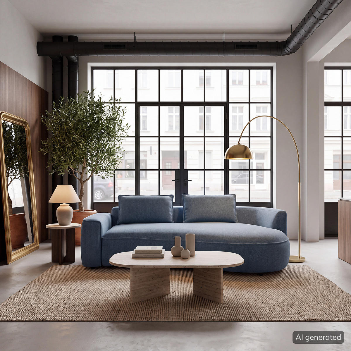 2,5-SITZER SOFA - Blau/Schwarz, Kunststoff/Textil (217/82/146cm) - home24