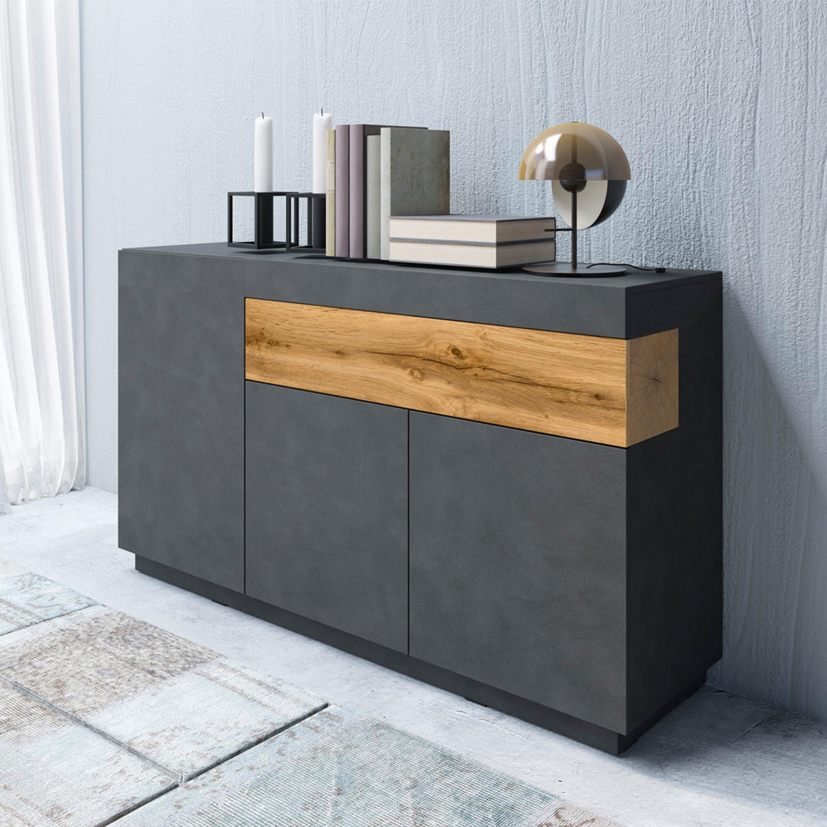 SIDEBOARD Andrea Anthrazitgrau und Holz - Grau, Holzwerkstoff (150/85/40cm) - Petits-meubles