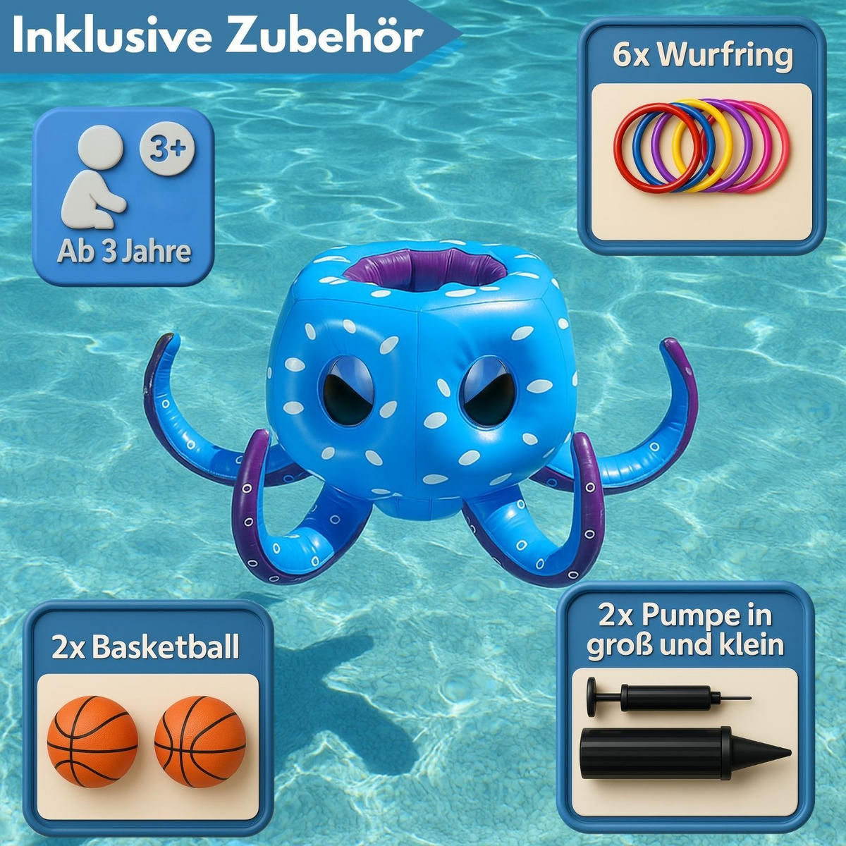 WASSERBASKETBALL KRAKI Blau 9-teilig - Blau, Kunststoff (81/81/45cm) - Coemo