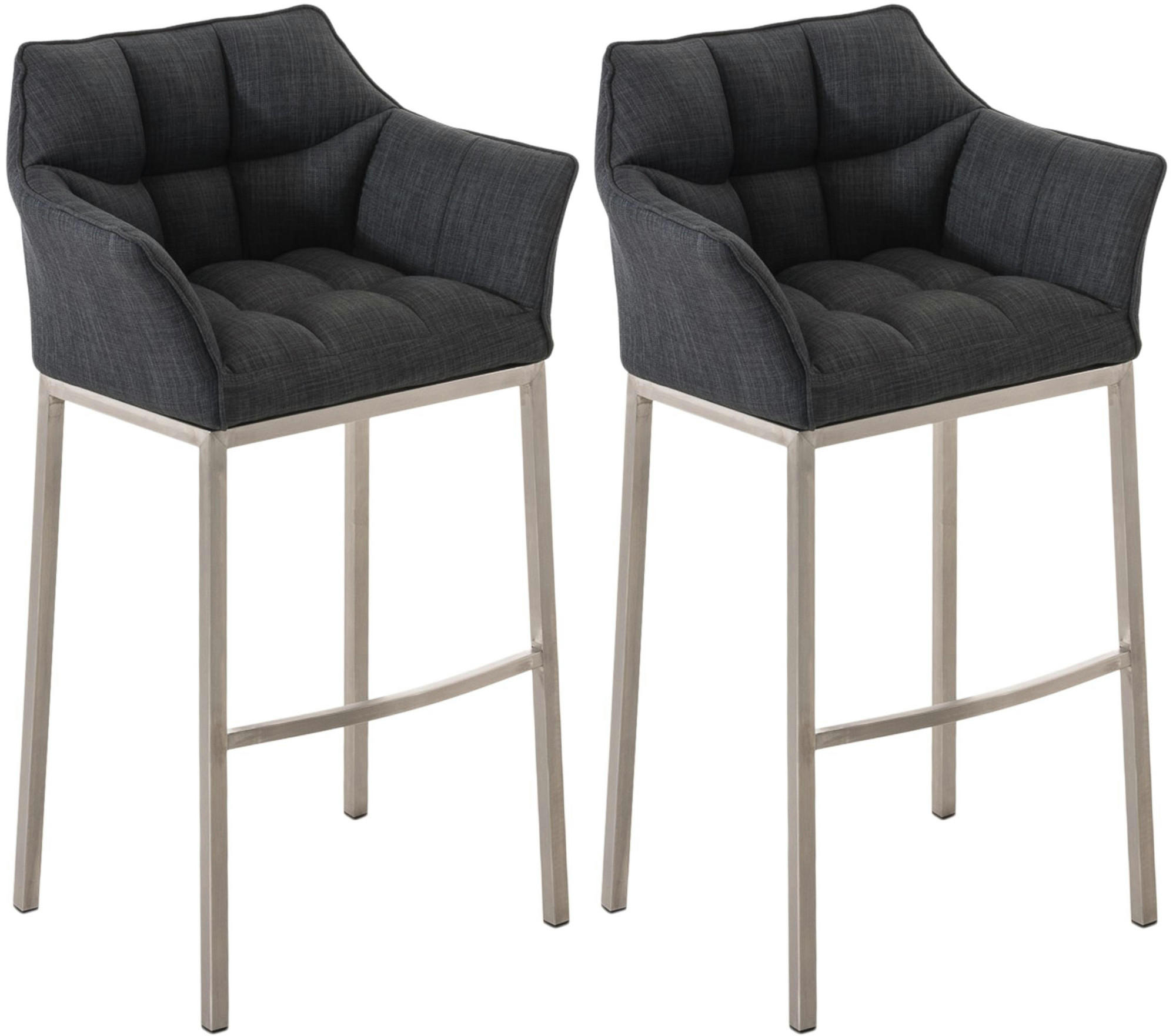 BARHOCKER 2er Set Stoff dunkelgrau - Edelstahlfarben/Dunkelgrau, Textil/Metall (64/110/48cm) - CLP