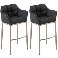 BARHOCKER 2er Set Stoff dunkelgrau - Edelstahlfarben/Dunkelgrau, Textil/Metall (64/110/48cm) - CLP