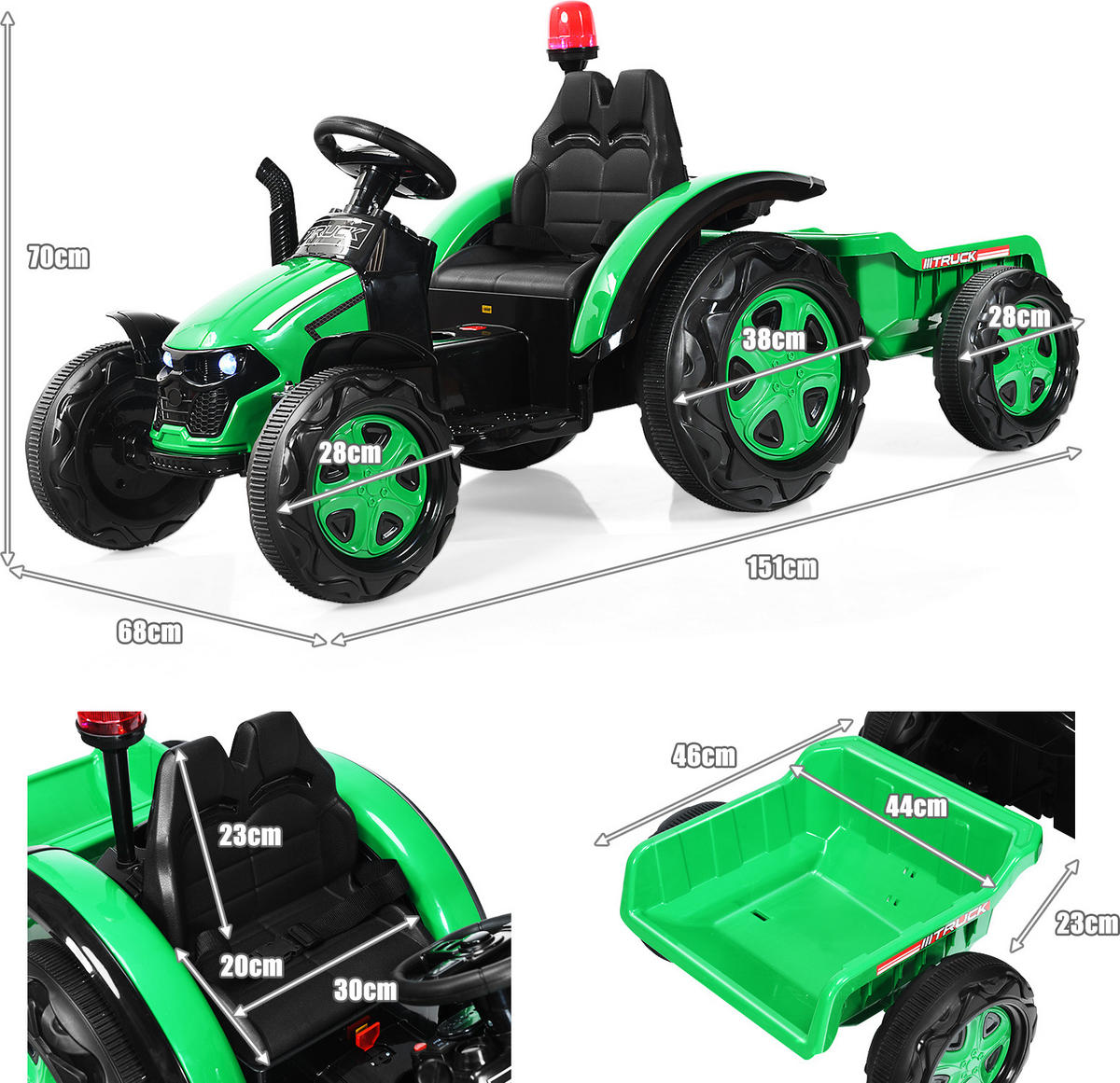 TRAKTOR 12V Grün - Grün, Kunststoff (68/70/151cm) - COSTWAY