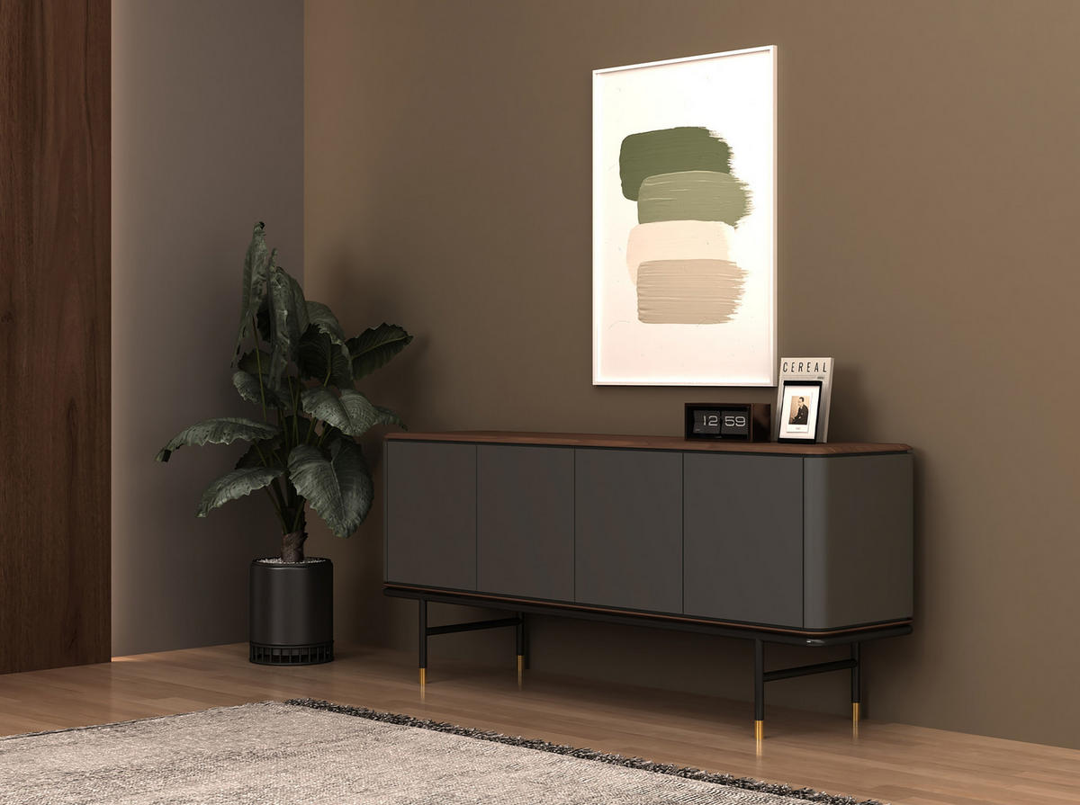 SIDEBOARD Rechteckig Dunkelgrau Walnuss Gold 180/45/79 - Dunkelgrau, Holzwerkstoff (180/79/45cm) - ANGEL CERDA