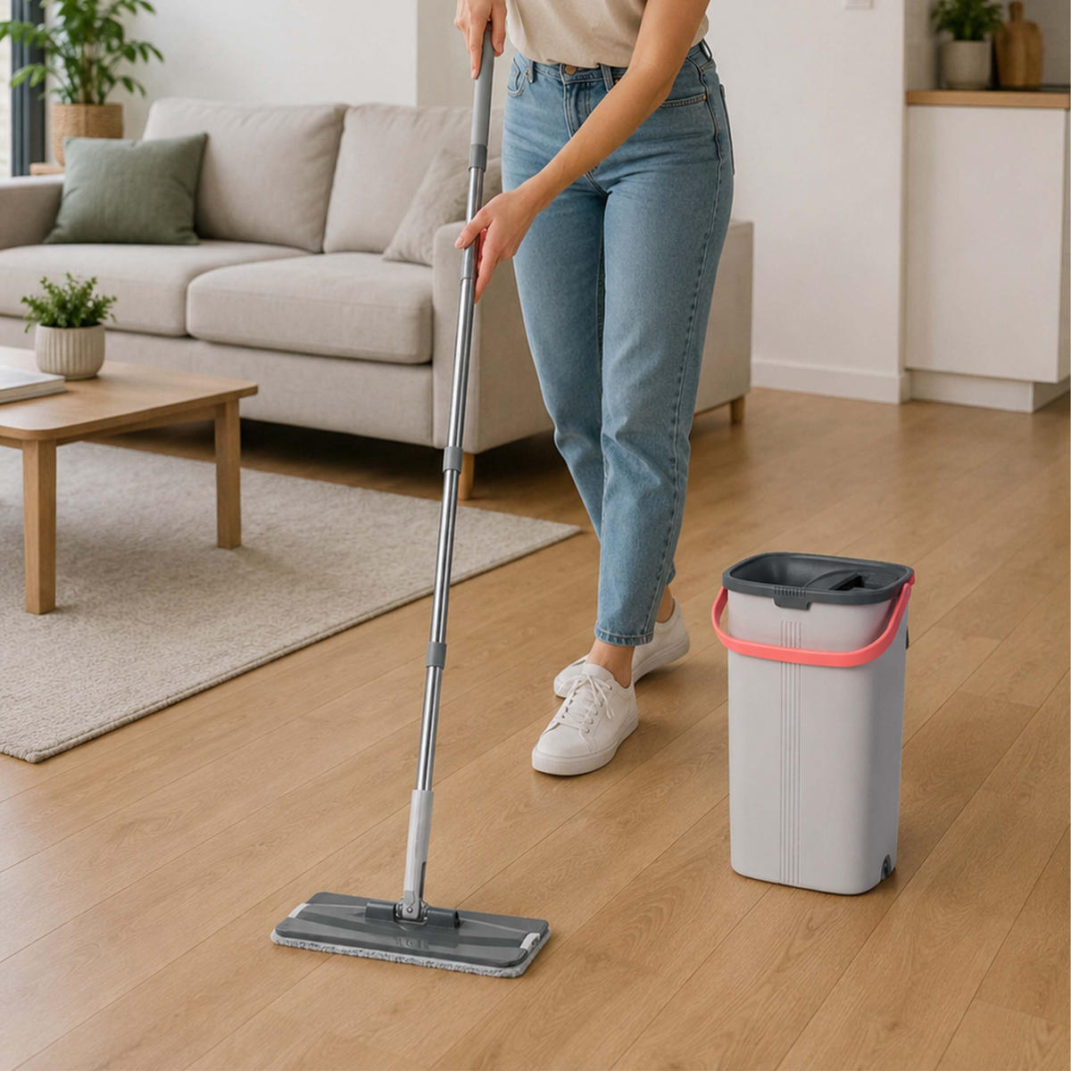 MOP Antracit Šedá Korálová plochý 2komorový kbelík - různobarevná, kov/textil (24.5/19/39cm) - Relaxdays