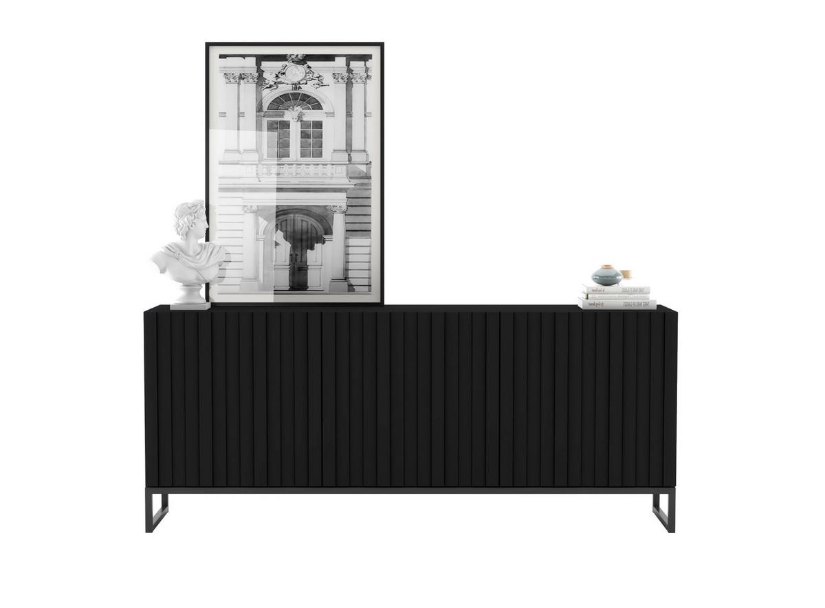 KOMMODE Elpis 3D Schwarz Matt mit metallrahmen Glamour 168 cm - Schwarz, Holzwerkstoff (168/72/36.5cm) - Meble Lindner