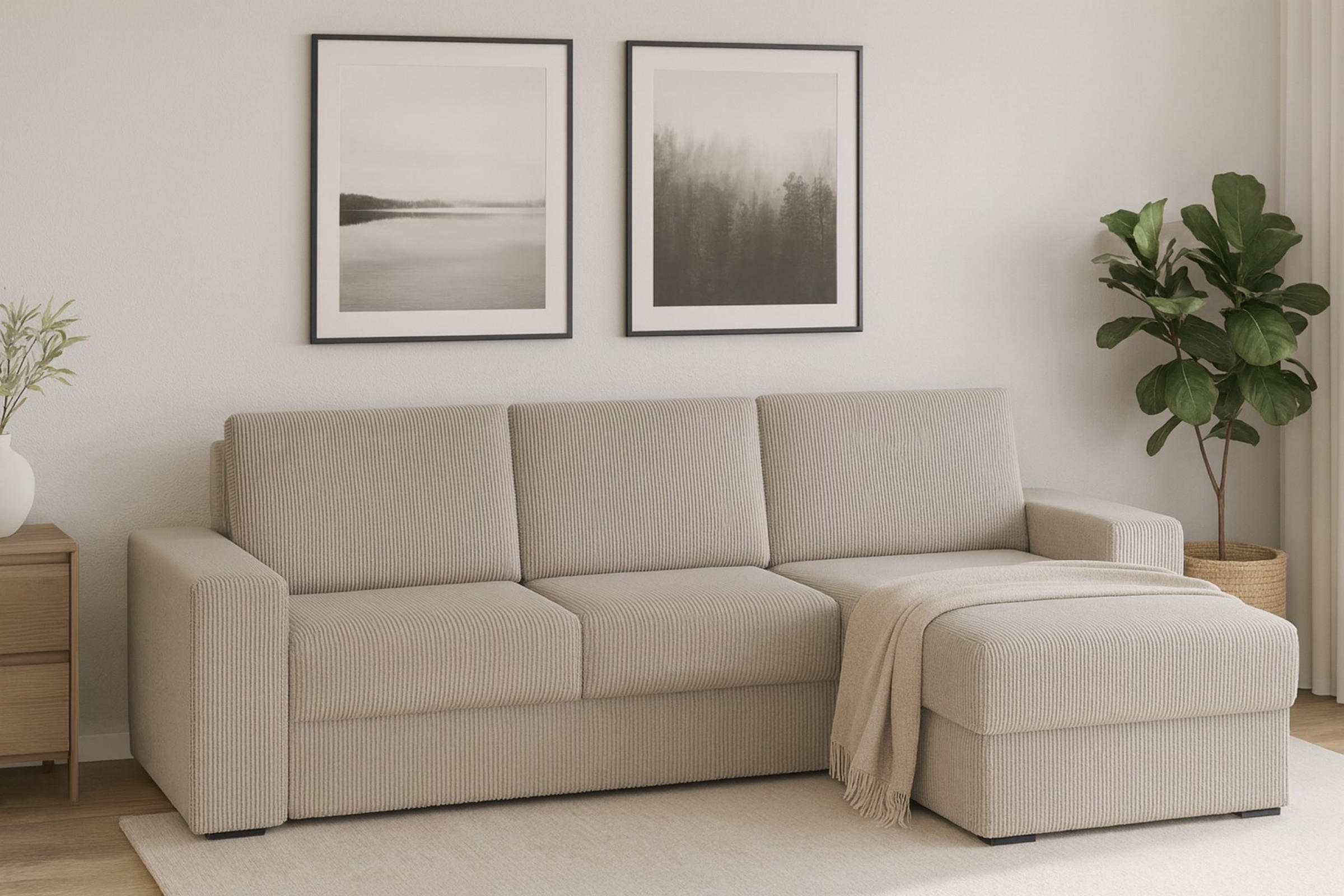 ECKSOFA TOCO L 240x145 cm in Cord Beige rechts - Beige, Holz/Holzwerkstoff (240/145cm) - Deine Möbel 24