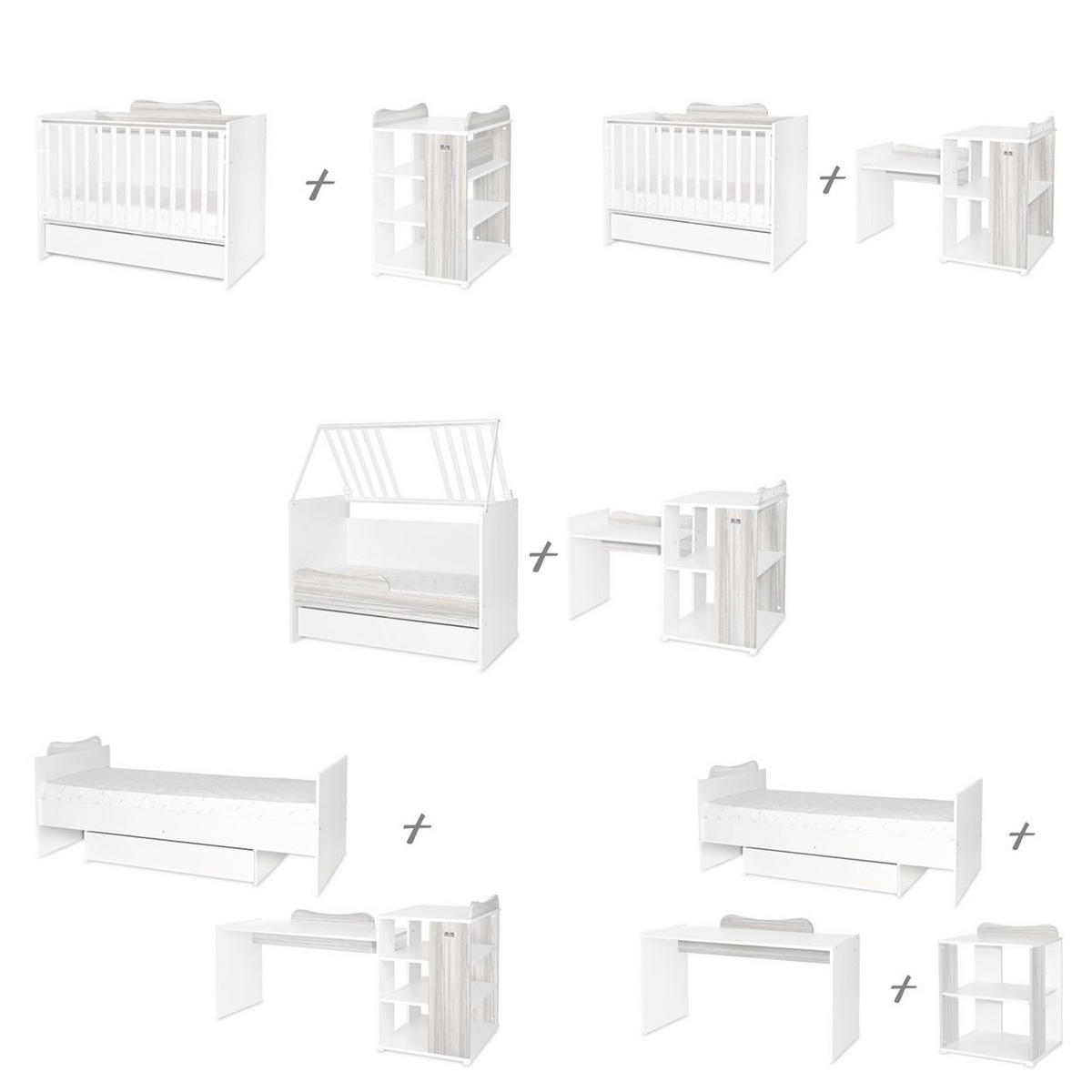 BABYBETT Multi grau 190 x 82 cm, Wickelkommode, Hausbett, Jugendbett, Schreibtisch - Grau, Holzwerkstoff (60/120cm) - Lorelli