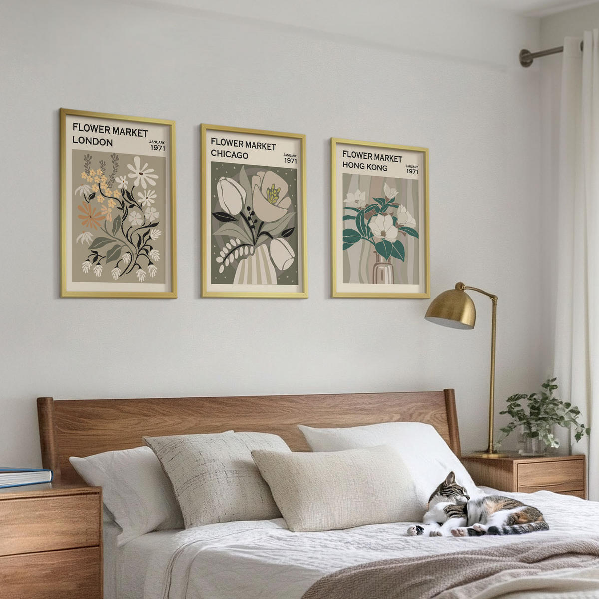 BILDER SET 3er Set - 40x60 cm Goldrahmen - Blumenmessen London Chicago Hongkong - Goldfarben, Kunststoff (40/60cm) - TULUP