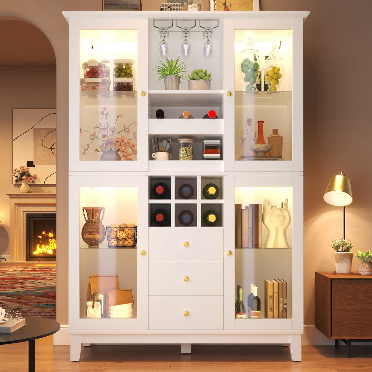WEINSCHRANK LED App 180.5x120x40Cm Glas Flaschenhalter - Weiß, Holzwerkstoff (120/180.5/40cm) - FLIEKS