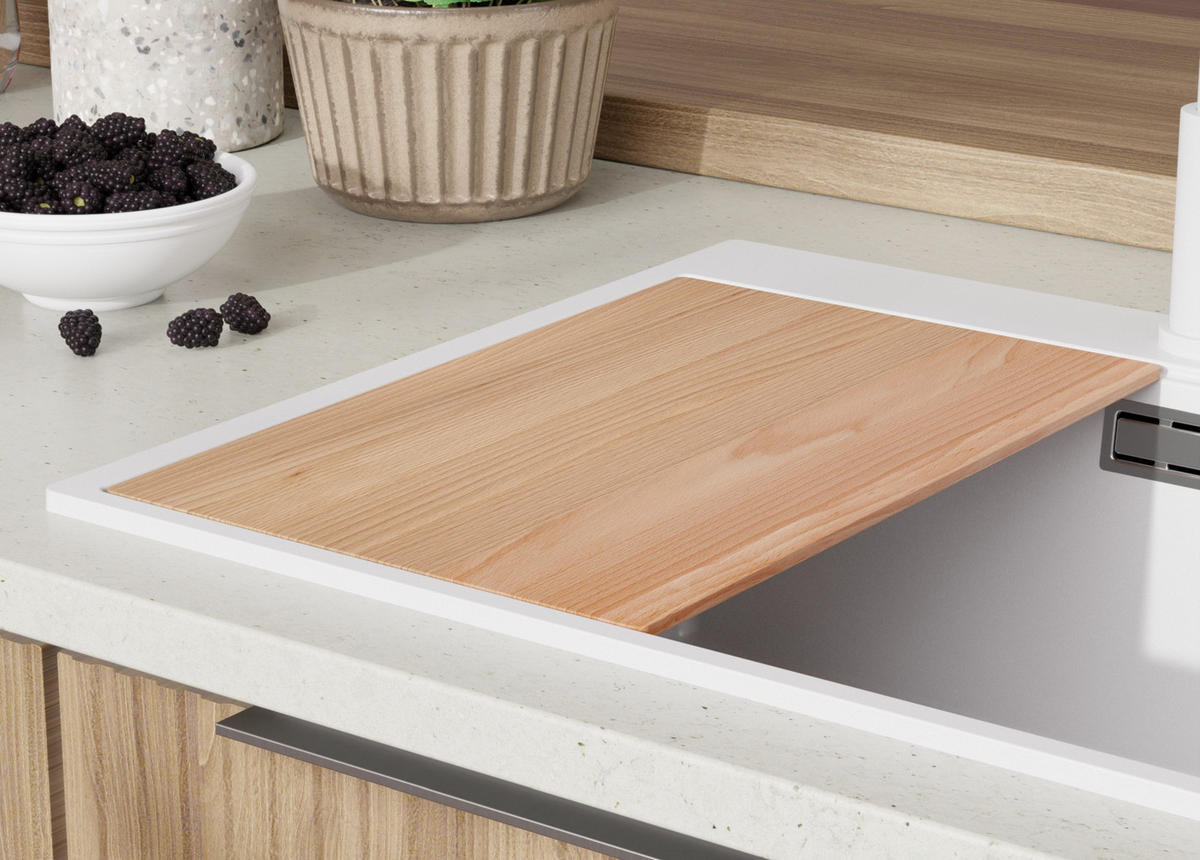 SPÜLBECKEN Oslo, 2-er set Alles Weiß 58/50 cm 1 Becken + Ablauf-Set + Schneidebrett ab 60er Unterschrank - Beige/Weiß, Kunststoff (58/20/50cm) - Primagran