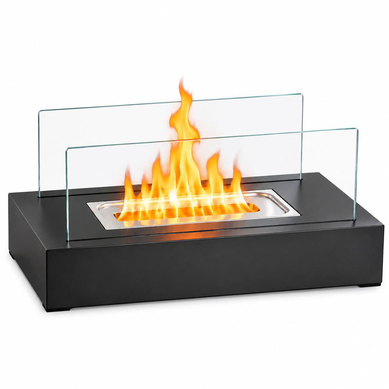 TISCHKAMIN Fyvmar 35/18/15 cm - Schwarz, Glas/Metall (18/15/35cm) - ZMH