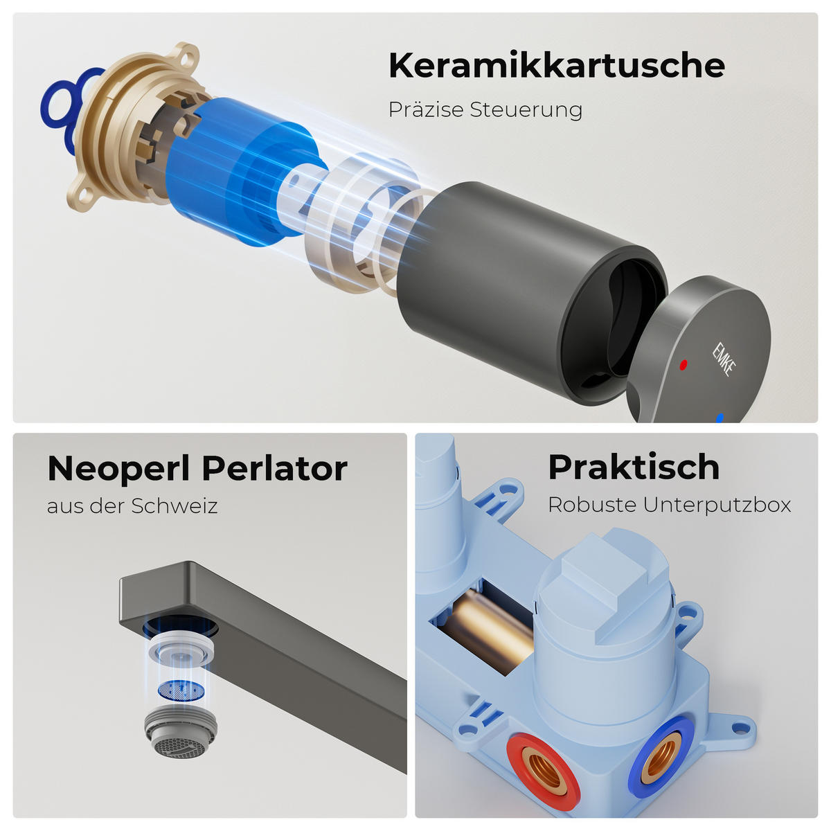 WASCHTISCHARMATUR mit Luftsprudler Messing Anthrazit - Dunkelgrau, Metall (21/7/28.8cm) - EMKE