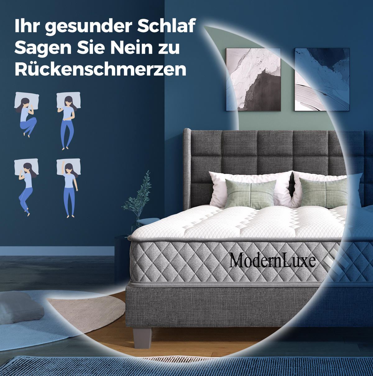 POLSTERBETT 140/200 cm mit Lattenrost und Matratze, gepolstertes Kopfteil - Dunkelgrau, Textil (140/200cm) - BEAOK