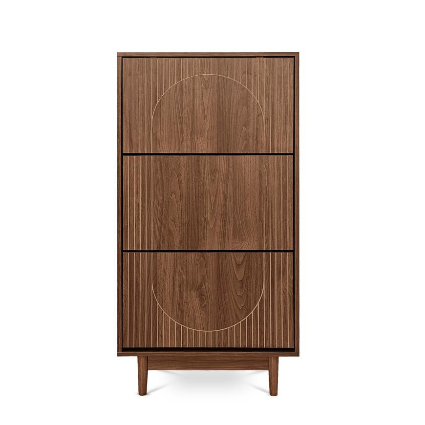 SCHUHSCHRANK Skandinavischer mit 3 Fächern, Walnuss-Finish - LILA - Nussbaumfarben/Walnussfarben, Holzwerkstoff/Metall (60/125.5/23.5cm) - Sicaan