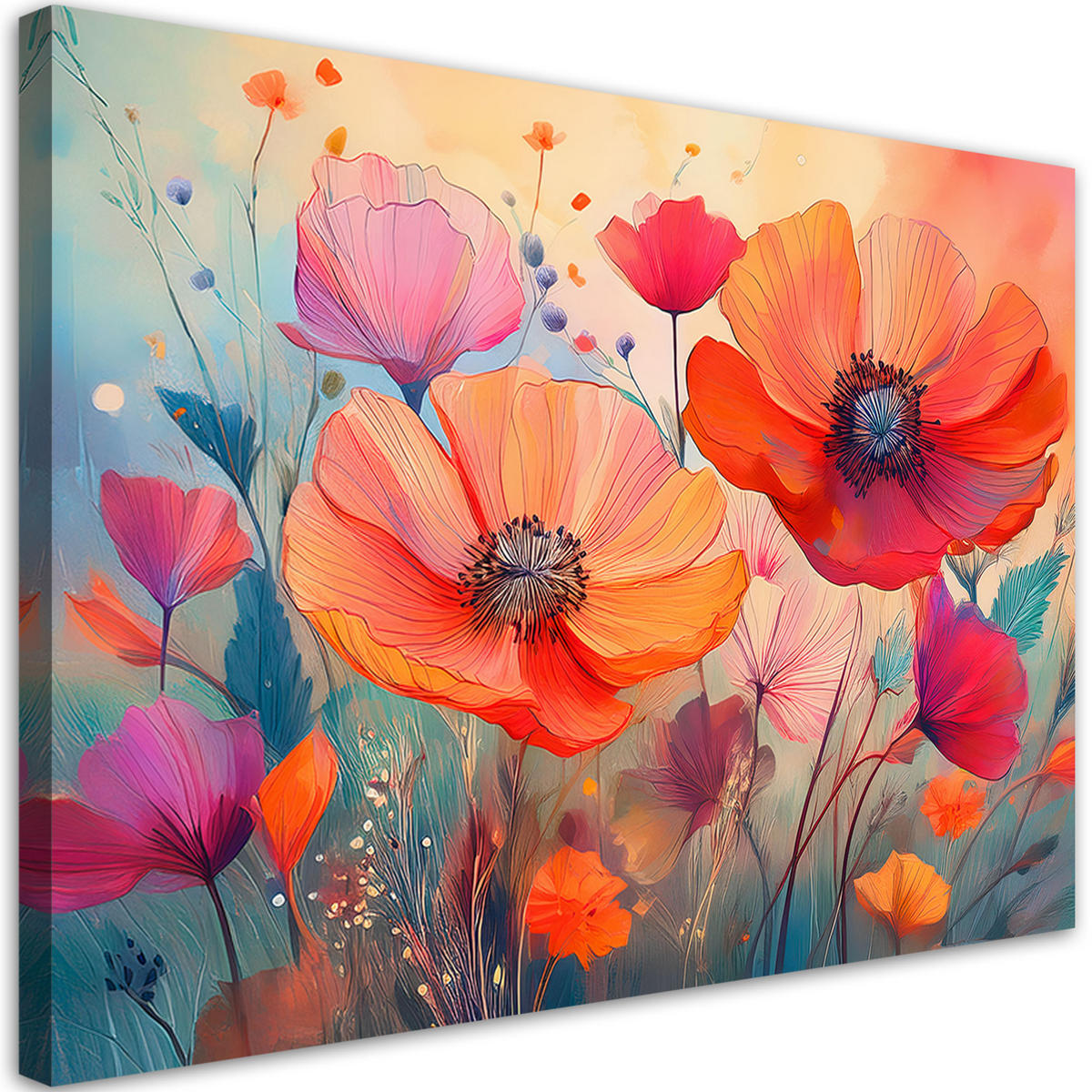 WANDBILD blumen botanicals mohnblumen abstraktion - Multicolor, Textil (60/40cm) - Feeby