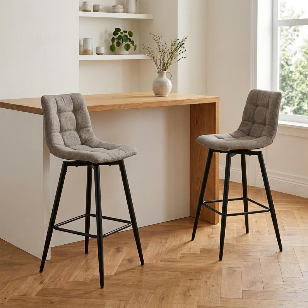 2ER-SET gepolsterter Hocker aus meliertem Stoff 42/94/51 cm - Braun, Textil (42/94/49cm) - Calicosy