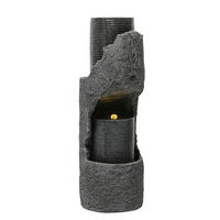 GARTENBRUNNEN, LED-Beleuchtung, Kunststein, Wasserspiel, Grau - Grau, Naturmaterialien (34.5/34.5/100.5cm) - FLIEKS